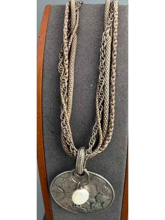 Vintage Silpada Retired Sterling Silver Multi Strand Coin Pendant Necklace  50g - Picture 2 of 7